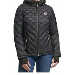 Tommy Hilfiger New Women's Size S Black Full Zip Packable Hooded Puffer Jacket